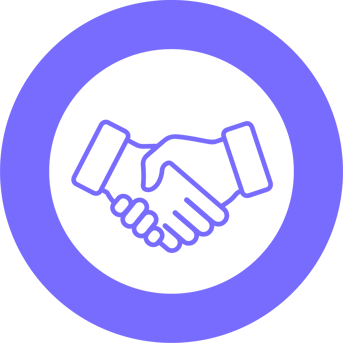 Handshake icon within a circular purple border
