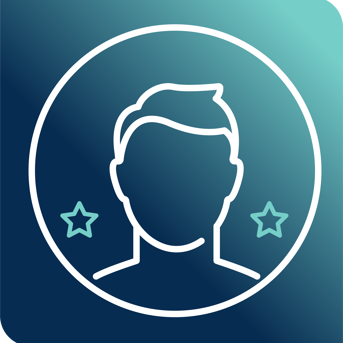 User profile icon with a silhouette and stars
