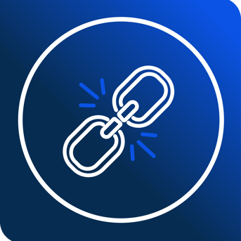 Icon of a broken chain link on a blue gradient background