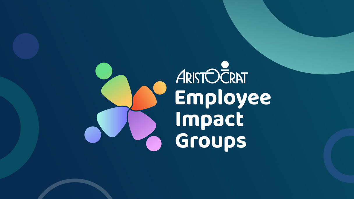 Logo for Aristocrat's Employee Impact Groups with colorful abstract shapes
