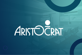 Logo of Aristocrat overlaid on an image of a conference room