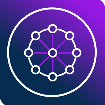 Icon of a circular network with nodes connected by lines